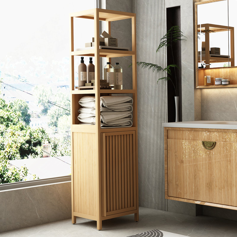 Storage Tall Slim Cabinet With Shutter Door And 3 Tier Shelves, Freestanding Linen Tower Cabinet