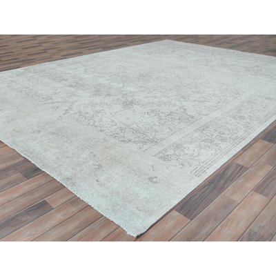 Tapis oriental ivoire vieilli 9 po x 13 po 9 po Tabriz à l'aspect vieilli, en laine nouée à la main de style usé Shabby Elegance