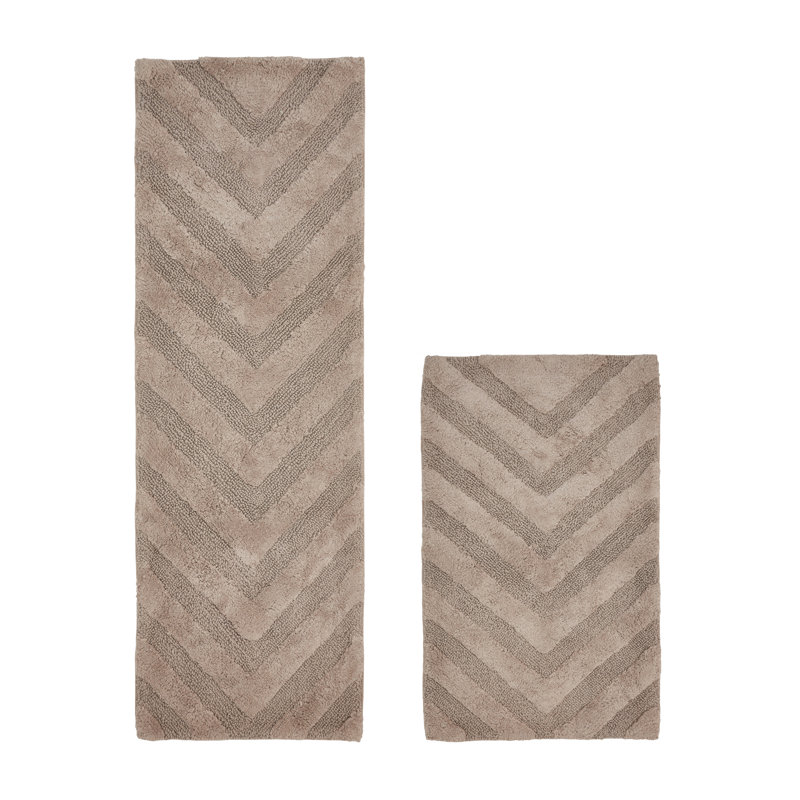 Annaclara Premium 100% Cotton 2 Piece Bath Rug Sets with Non-Slip Backing, Machine Washable, Luxurious Chervon Pattern Super Absorbent & Tufted Weave Bath Mat for Bathroom, Shower, and Tub