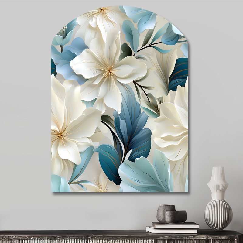 «Coastal Symphony», motif tropical - art mural floral irrégulier - forme d'arche, H 34 po x l 25 po