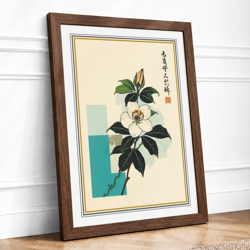 Blossom in Blue Vase Japandi - Framed Print, A3 - 42.0 x 29.7 cm, Walnut