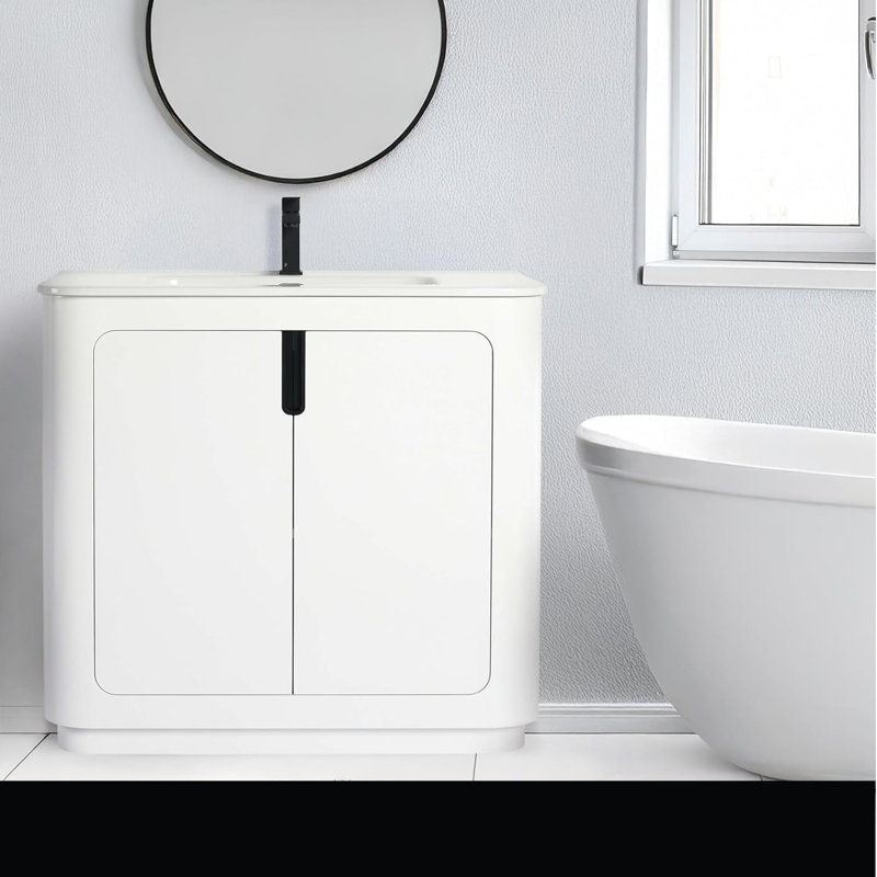 Atticus 36 Inch Bathroom Vanity with Sink, White/Black