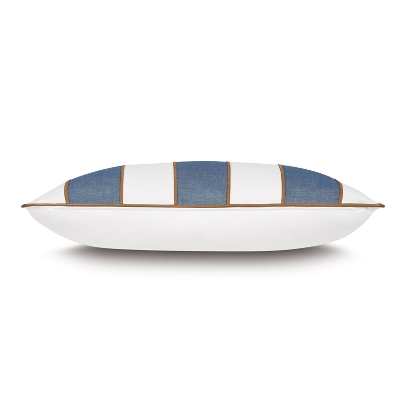 Halprin Rectangular Blue and White Cotton Pillow with Faux Leather Trim