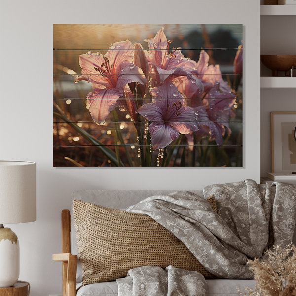 Red Barrel Studio® Pink Irises Field I - Floral Print on Natural Pine ...