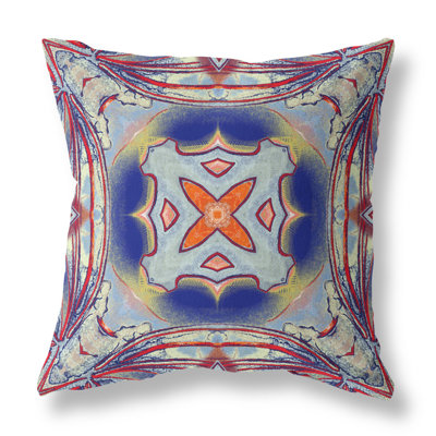 18"X18" Indigo Orange Magenta White Zippered Suede Geometric Throw Pillow