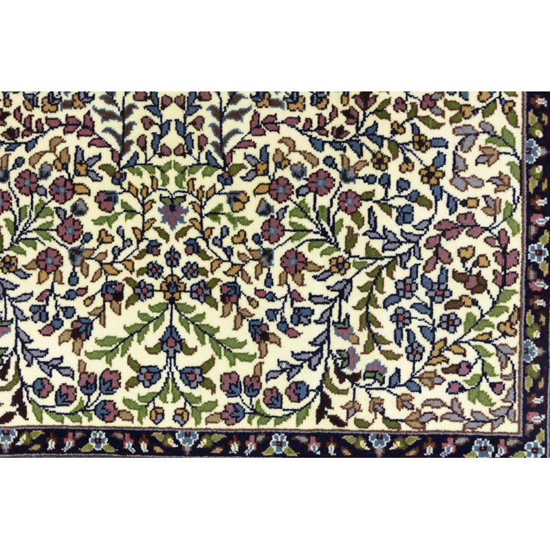 Tapis floral bleu / jaune en laine noué à la main 4 pi 11 po x 4 pi 9 po Patra