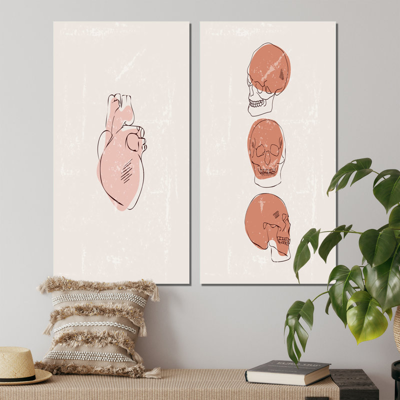 «Humain rétro Anatomie I», ensemble de 2 peintures, Toile tendue, H 20 po x l 24 po x P 1 po