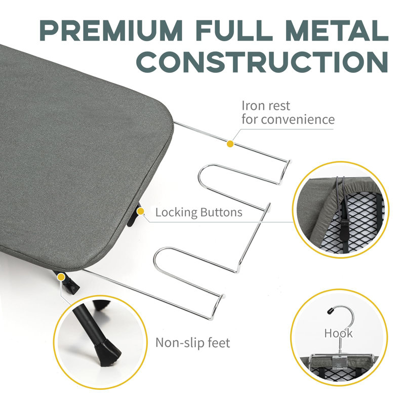 Black Foldable Mini Ironing Table with Cover and Pad, 31" x 12"