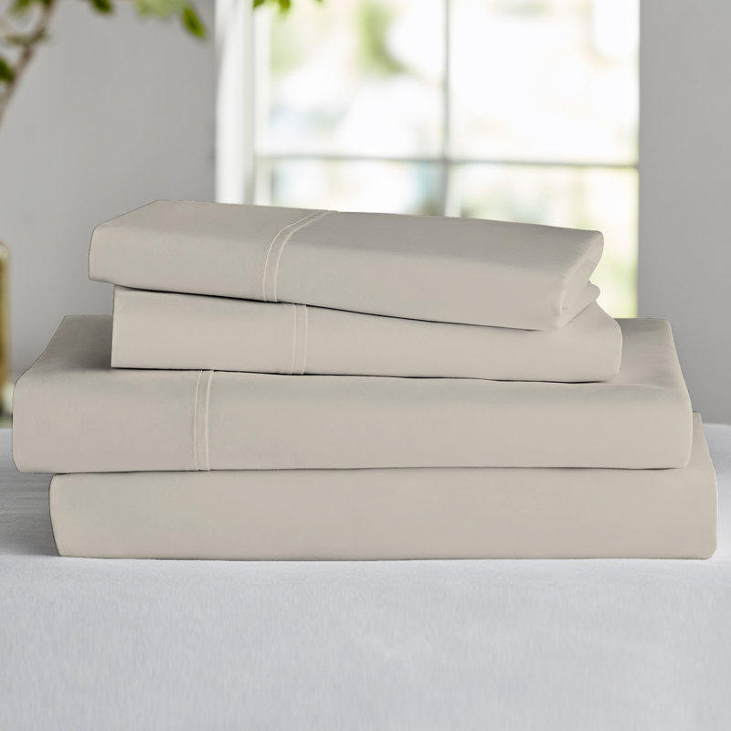 GAIAM Relax 300-Thread Count TENCEL Soft 4pc Sheet Set, Queen Sheet Set with 2 Pillowcases, Ecru