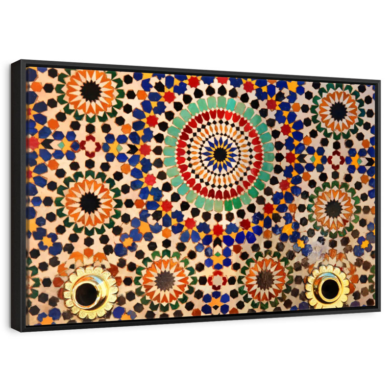 Carreaux de mosaïque marocains, 25 po x 17 po, Cadre flottant noir
