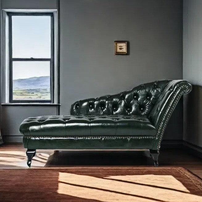 Chaise longue décontractée rétro Elegance, Atrovirens, Orienté à droite