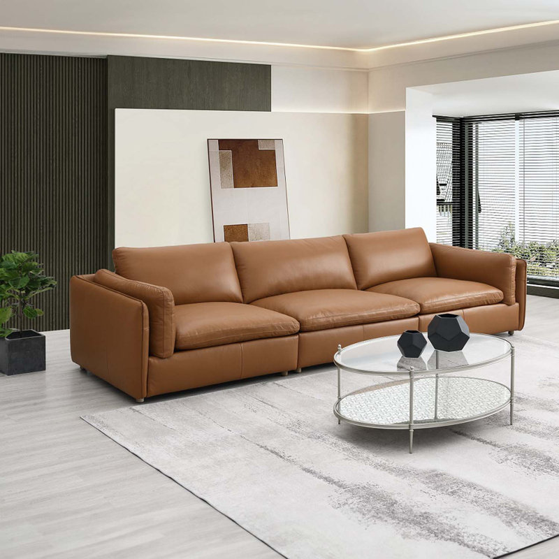 Fauteuil modulaire en cuir grainé brun Brighton