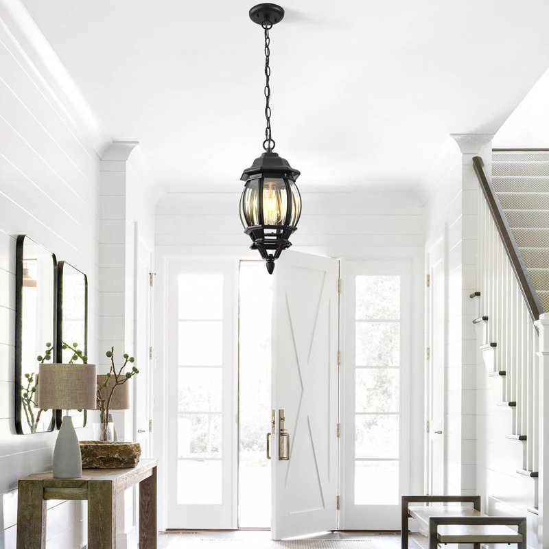 1-Light Black Adjustable Outdoor Hanging Lantern for Porch, Garden, Patio