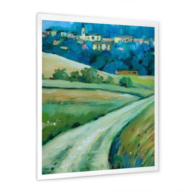 Route dans la campagne - Peinture sur toile, H 32 po x l 24 po, Cadre photo blanc