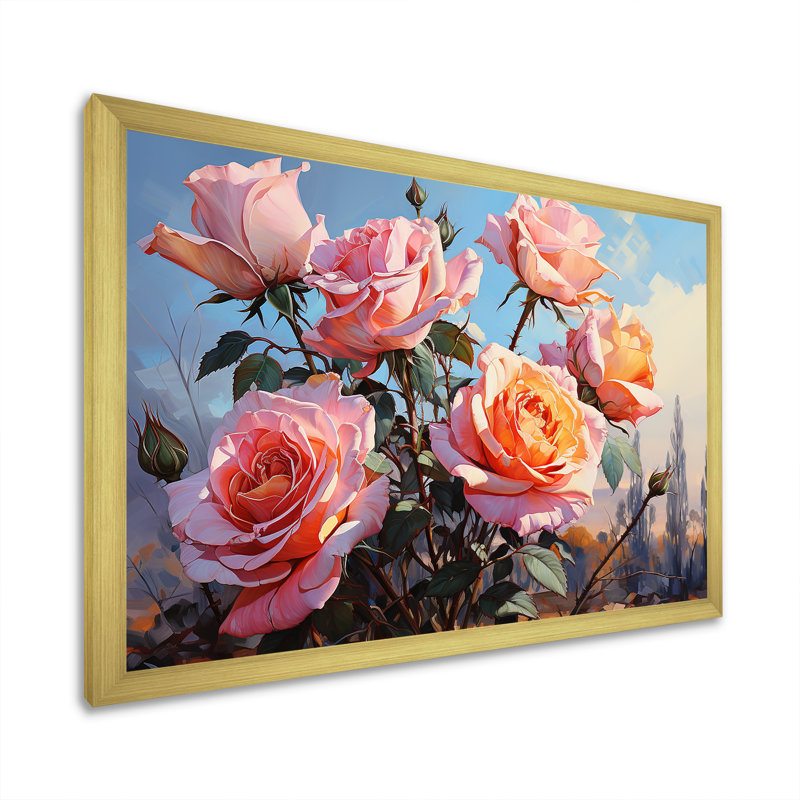 Minimalisme roses roses rêve II sur toile, H 12 po x l 20 po x P 1 po, Cadre doré simple