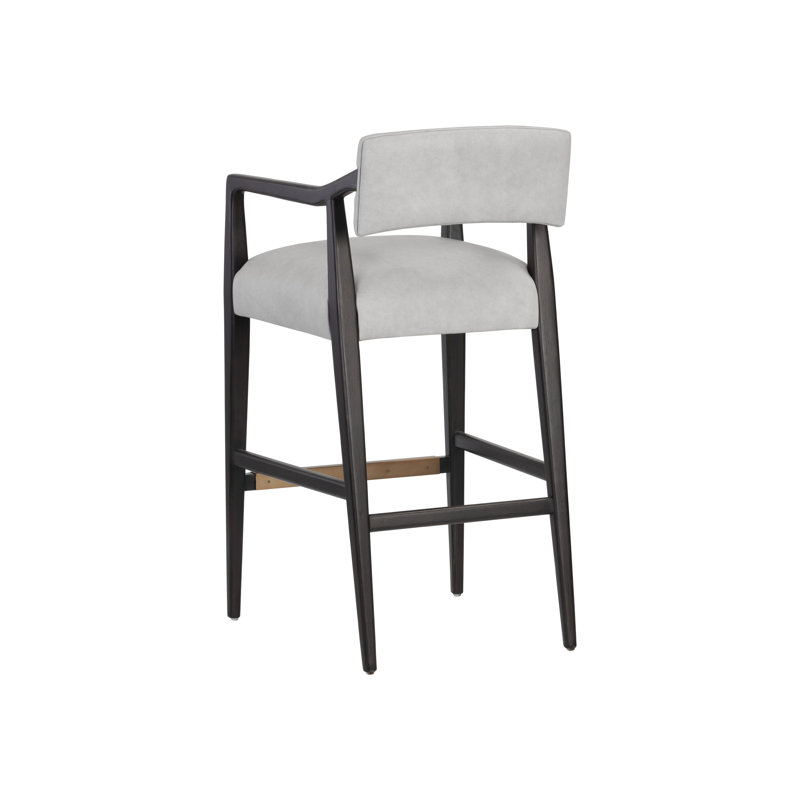 KEAGAN BARSTOOL - BRENTWOOD CHARCOAL LEATHER, Light Gray Leather, Bar Stool (31.50" Seat Height)