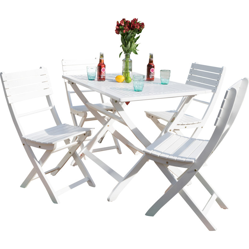 Amaure 4 - Person Acacia Patio Dining Set with Rectangular Table, White
