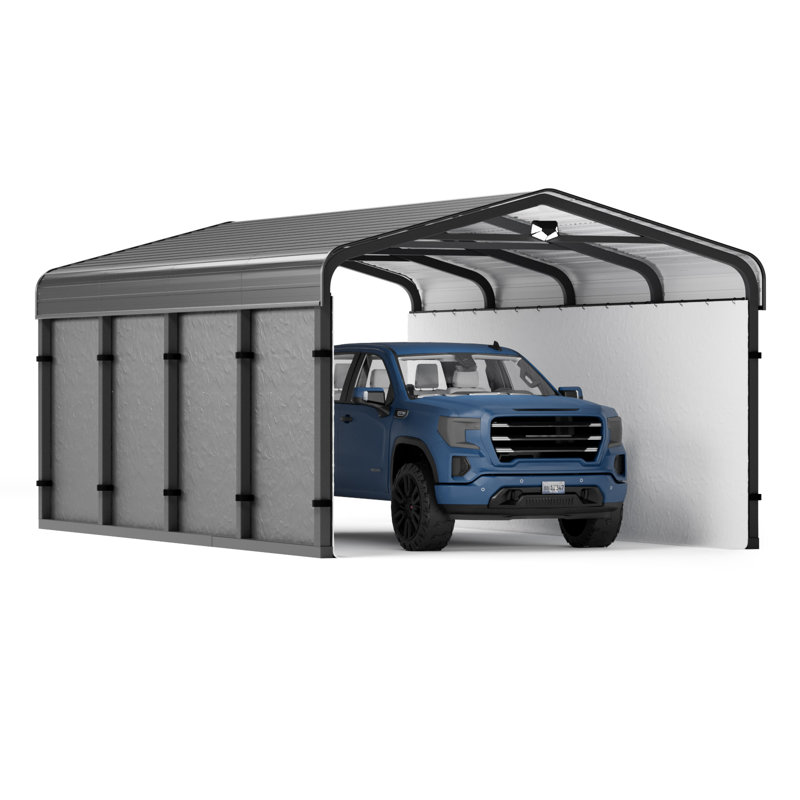 12 Ft. W x 20 Ft. D Heavy-Duty Metal Carport with Galvanized Roof & Fabric Walls, Solar Light,  All-Weather Outdoor Canopy Shelter Rated 50psf Snow