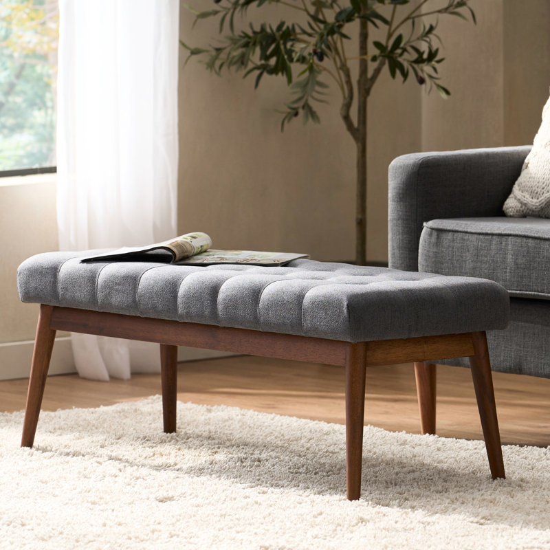 Tissu gris Mid-Century avec toucher doux - pieds en bois d'hévéa, pour le salon et le revêtement de soutien