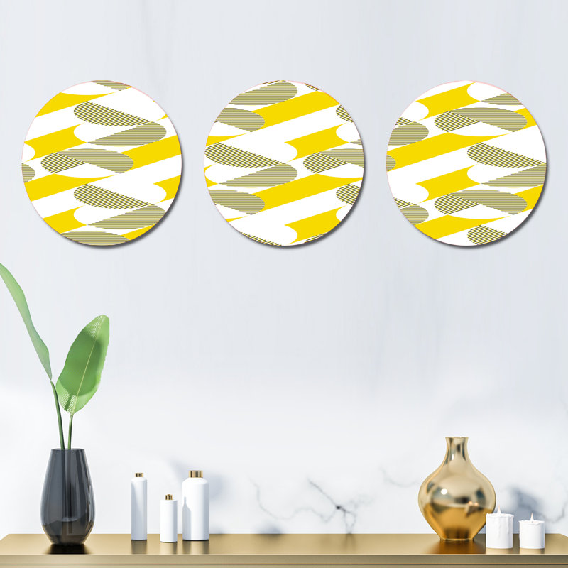 Ensemble de 3 décorations murales géométriques rétro II, Jaune / gris / blanc