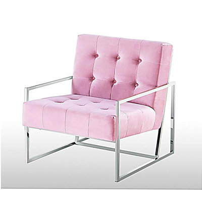 Living Room Accent Chair with Chrome Stainless Steel Frame, 1Pc Velvet Tufted Armchair, Green
