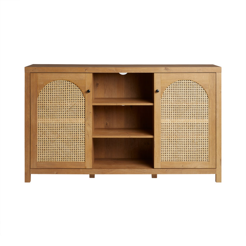 Aalke 58" 2-Door Sideboard with Arched Rattan Panels, English Oak