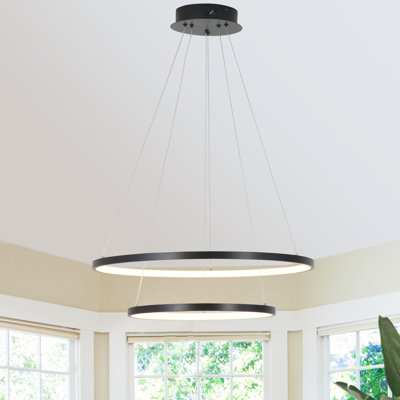 Joleesa 2-Light Modern Chandelier Black Kitchen Island Pendant with Remote Control 24" Inches