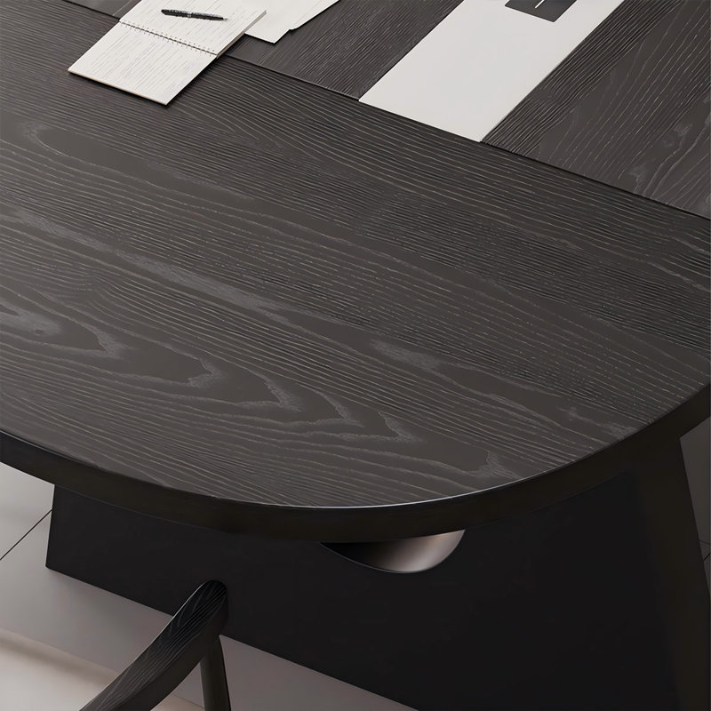 Table de conférence 86,61 "en pin ovale noir avec douille de rail d'alimentation intégrée, Noir