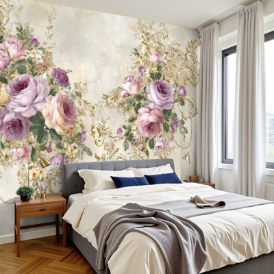 Vintage Baroque Peel and Stick Wallpaper Luxurious Floral Ornamental Scrolls Delicate Filigree Wall Murals 100"H x 144"W Removable PVC Wall Paper Self-Adhesive Wall Decor for Bedroom Living Room Home Office