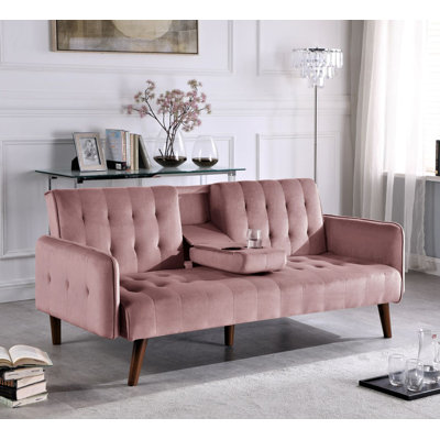 Space-Saving Convertible Sleeper Sofa With Drop-Down Table