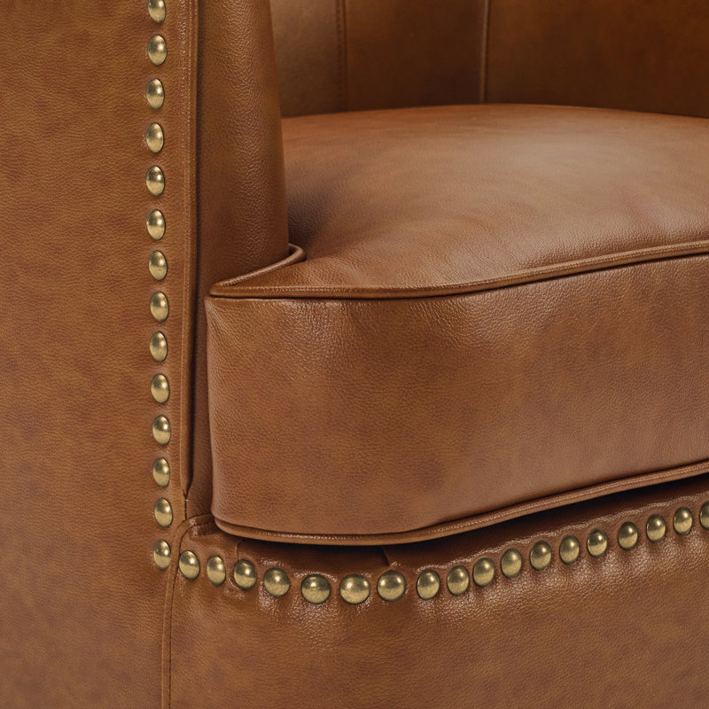 Fauteuil demi-tonneau pivotant en cuir véritable Fazio, Cognac