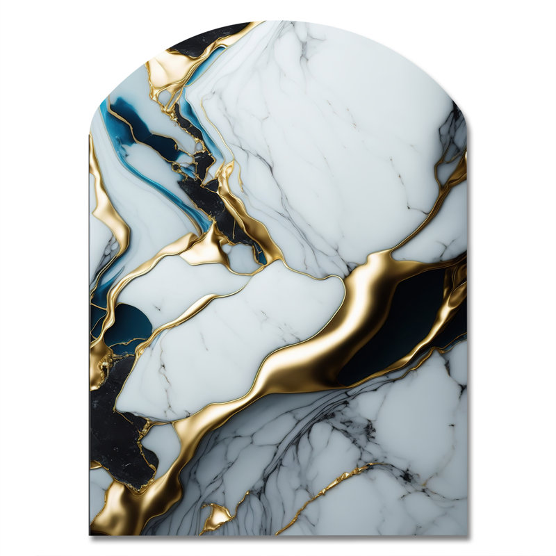 Abstract Geode Gold And White Marble II - Abstract Marble Arch Shape Irregular Metal Wall Decor, 34" H x 25" W x 1" D