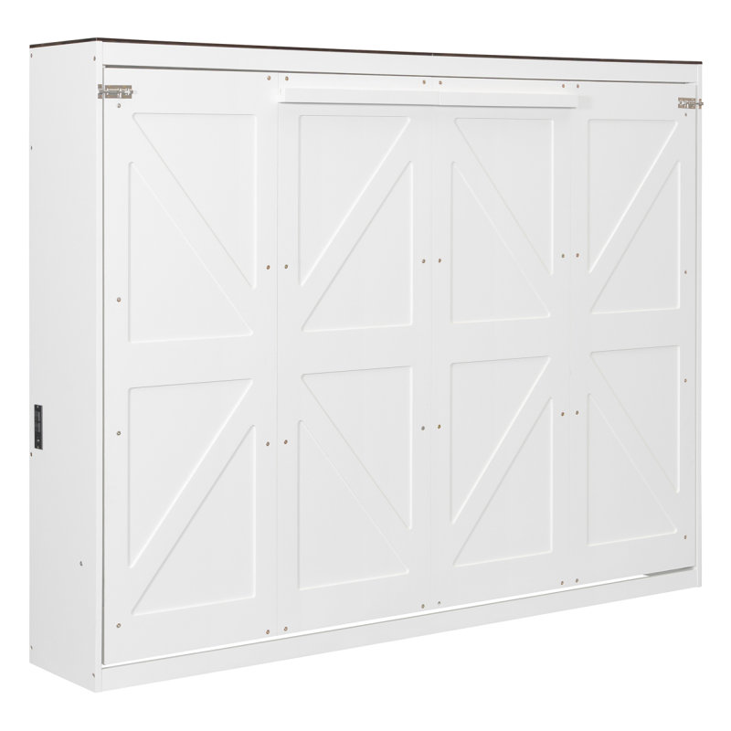 Grand lit escamotable mural et USB, blanc, White