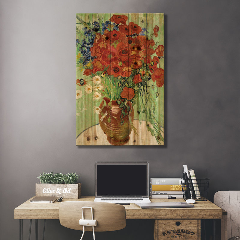 Vase avec marguerites et coquelicots par Vincent Van Gogh - impression sur bois sans cadre