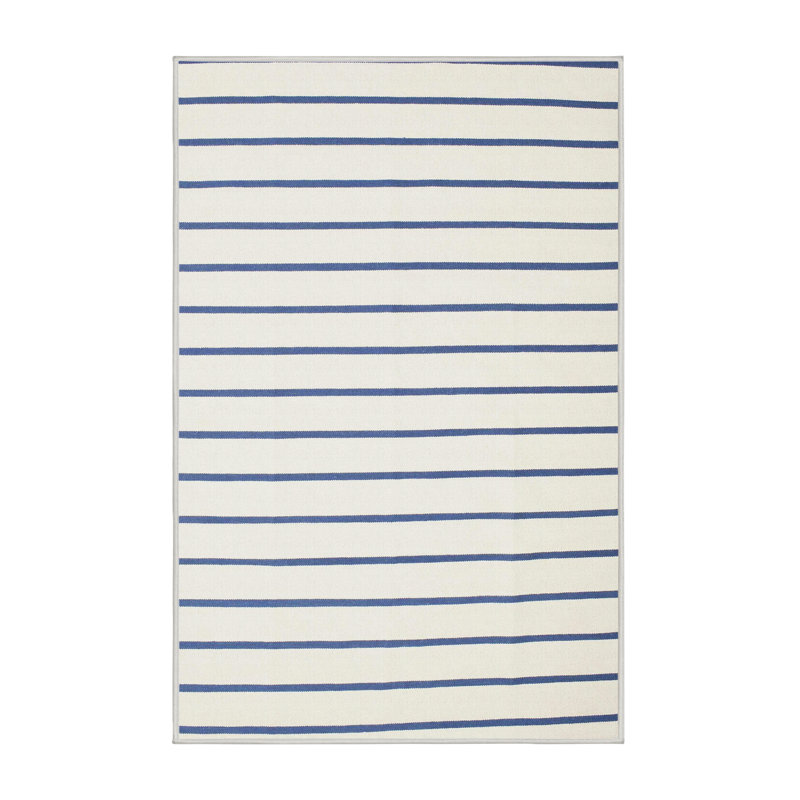 Tapis blanc/bleu contemporain, Rectangle 2 pi x 4 pi