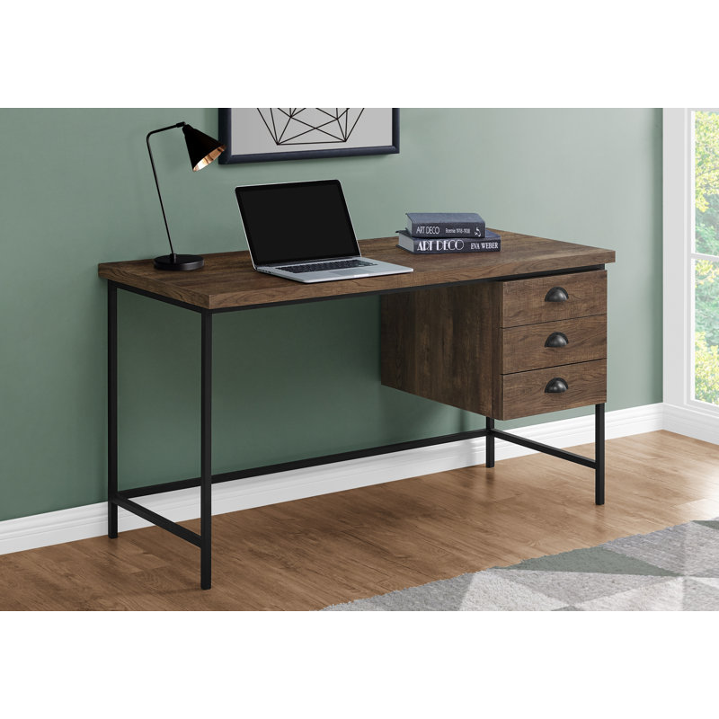 Bureau d'ordinateur, bureau personnel, ordinateur portable, tiroirs de rangement, travail, métal, stratifié, Brun