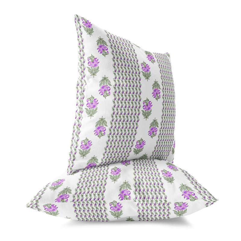 16" White and Purple Floral Reversible Throw Pillow