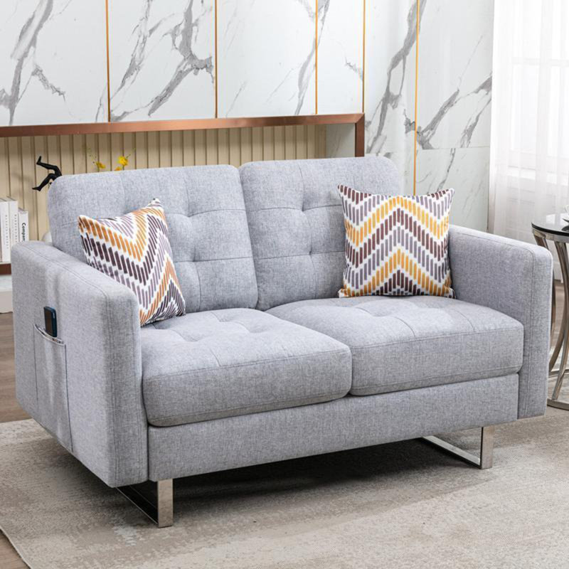 Causeuse en tissu de lin avec pieds en métal