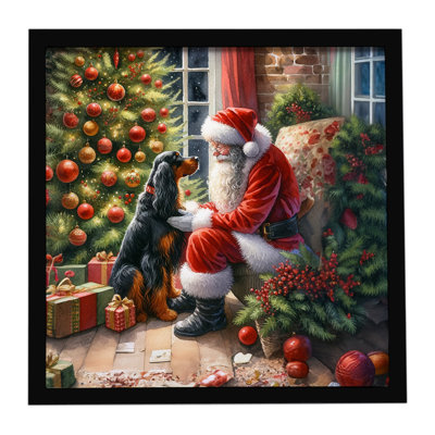 Gordon Setter and Santa Claus, reproduction d'art encadrée