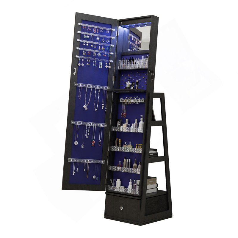 Full Length Mirror With Lockable Storage Cabinet, Interior Lighted Design And Storage Drawers