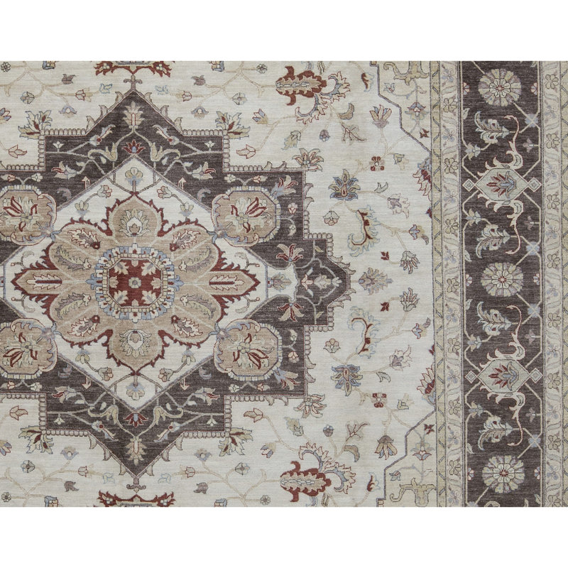 Hand-Knotted High-Quality Cream and Brown Area Rug