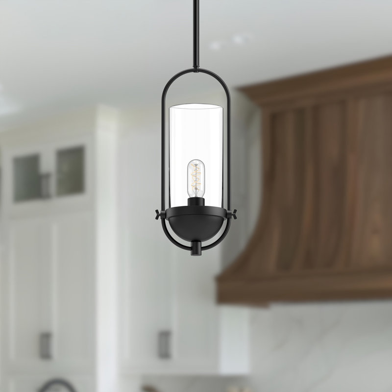 Luminaire suspendu cylindrique simple à 1 lumière Cyrus, Noir mat