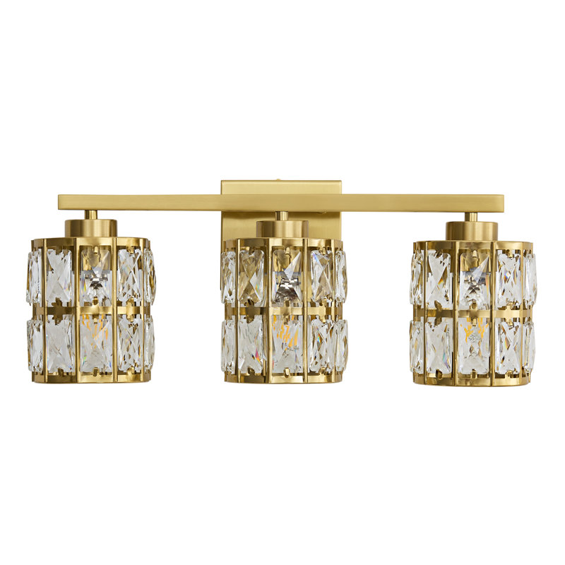 Luminaire de salle de bain à 3 lumières à intensité variable avec abat-jour cylindrique en cristal Arkin, câblé pour miroir de salle de bain Arkin 
