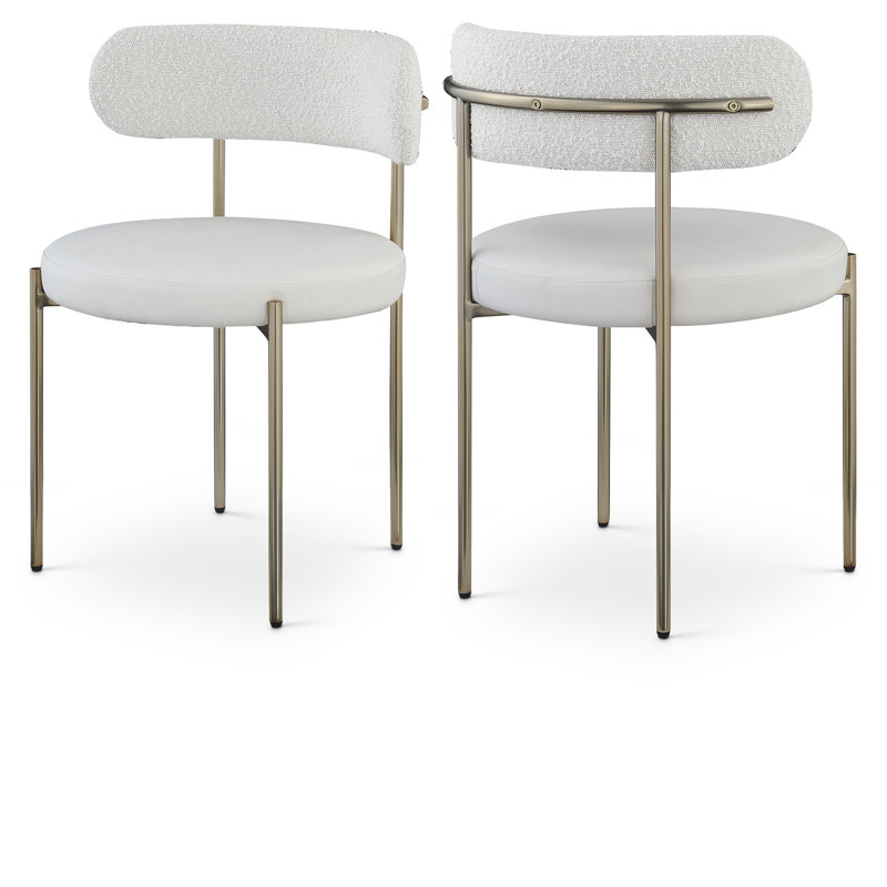 Beacon 18.5'' H Upholstered Side Chair, Cream Boucle Fabric, Brushed Brass