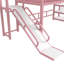 Lit mezzanine en métal avec glissade et escalier, structure silencieuse et tablettes de rangement avec toit de maison de jeu-589943618-589943619