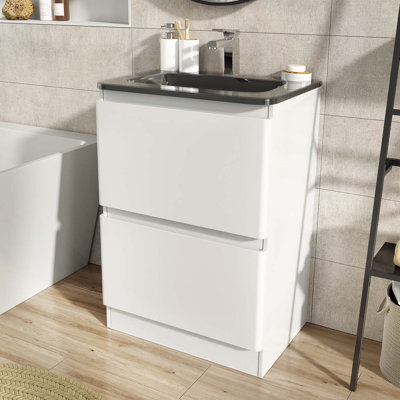 Bridge 595mm Single Bathroom Vanity with Integrated Glass Basin