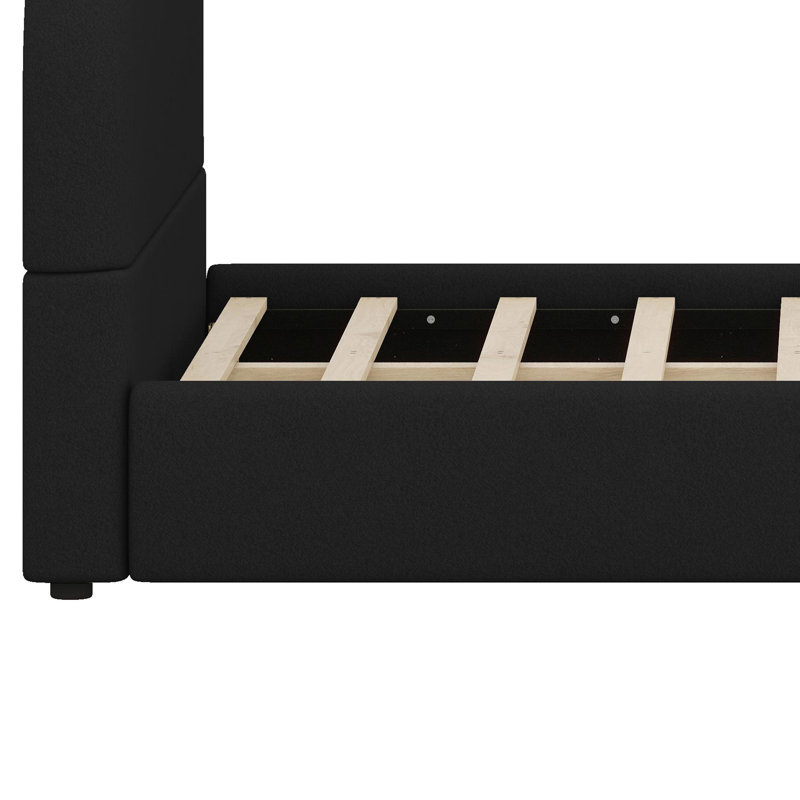 Lit plateforme contemporain tapissier avec pieds de support en bois, Noir