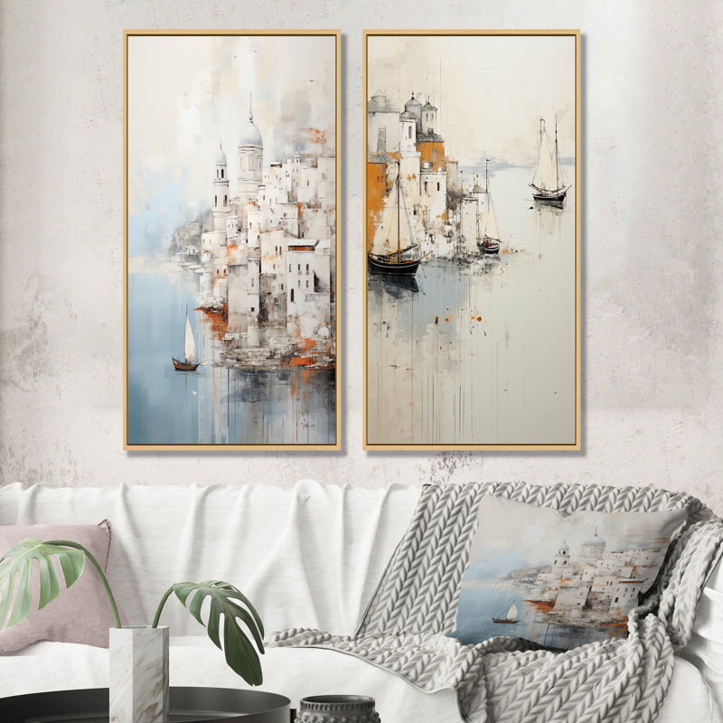 Minimalisme «Coastal Port Perception» - ensemble de 2 reproductions d'art mural, Encadrement brun, H 40 po x l 41 po