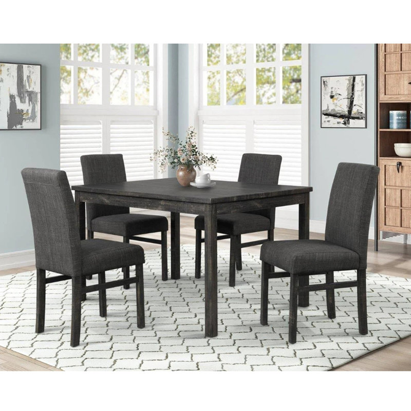 5 Piece Transitional Dining Room Set 48" Wood Dining Table with 4 Upholstered Side Chairs
