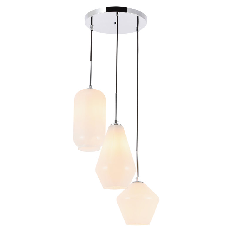 Luminaire suspendu géométrique à 3 lumières Vandyke, Chrome, Blanc givré